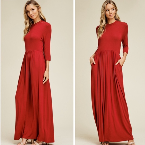 Dresses & Skirts - (LAST ONE) Red 3/4 sleeve maxi dress